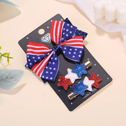 2/4 Sets of New American Patriotic items.  Five Pointed Star Bow Top Decoration Daughter/ Children's Flag Star Hair Clip Set