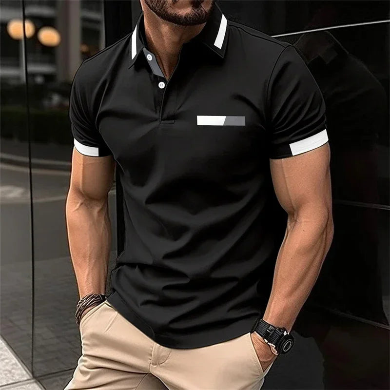 Men's Fitness, Casual Sports T-shirt for Gym,  Running,  Sports. Elastic,  Short-sleeved Polo Shirt, collar, Men's Slim Fit T-shirt