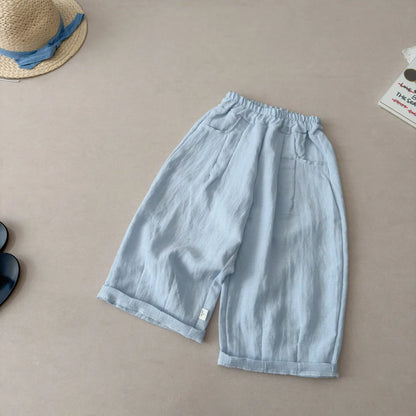 Solid Color Linen Children's Pants, Kids Loose Thin Trousers,  Summer Flax Harem Pants