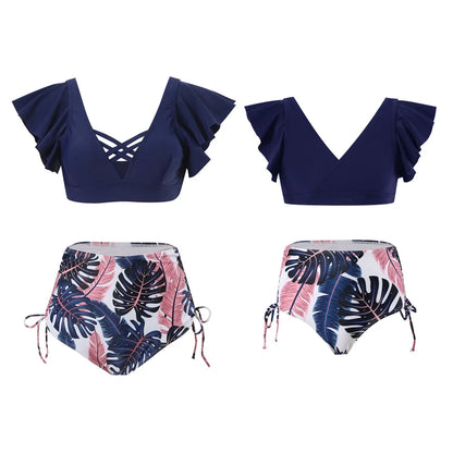 Ruffled Mother /Daughter Matching Swimsuits,  O-Neck,  Mom /Baby,  Woman /Girls Swimwear