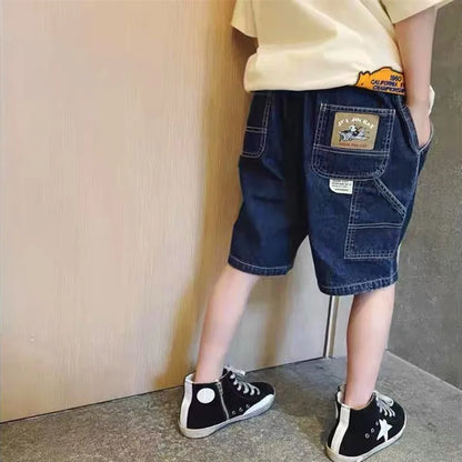 Boys summer Jeans,  Thin,  Young Teenage Boys,  Versatile Denim Shorts with Sticker Pockets.   4-14Yrs Kids Boy Shorts,