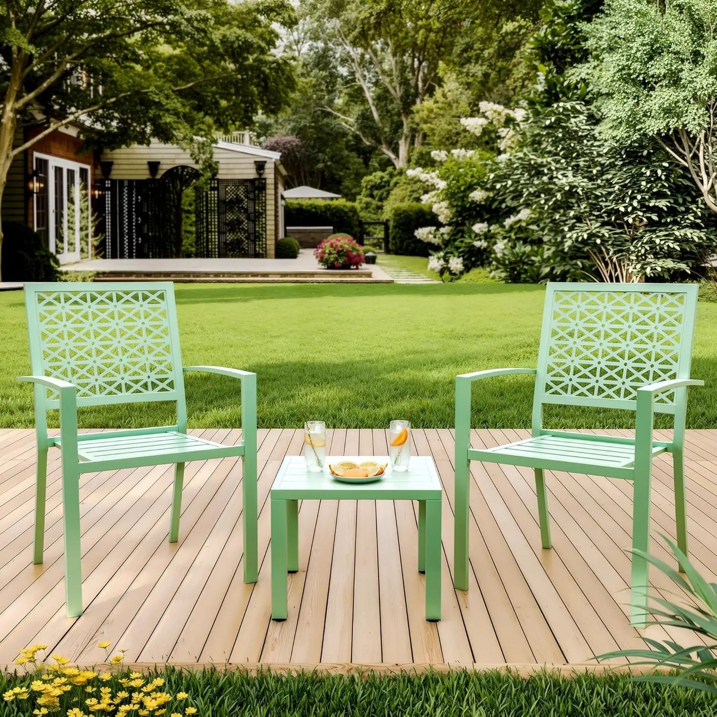 Patio Bistro Set,  3 Piece, Bistro Table and Chairs (Set of 2 ) Outdoor, Small Patio Furniture Sets with Coffee Table Garden Supplies,