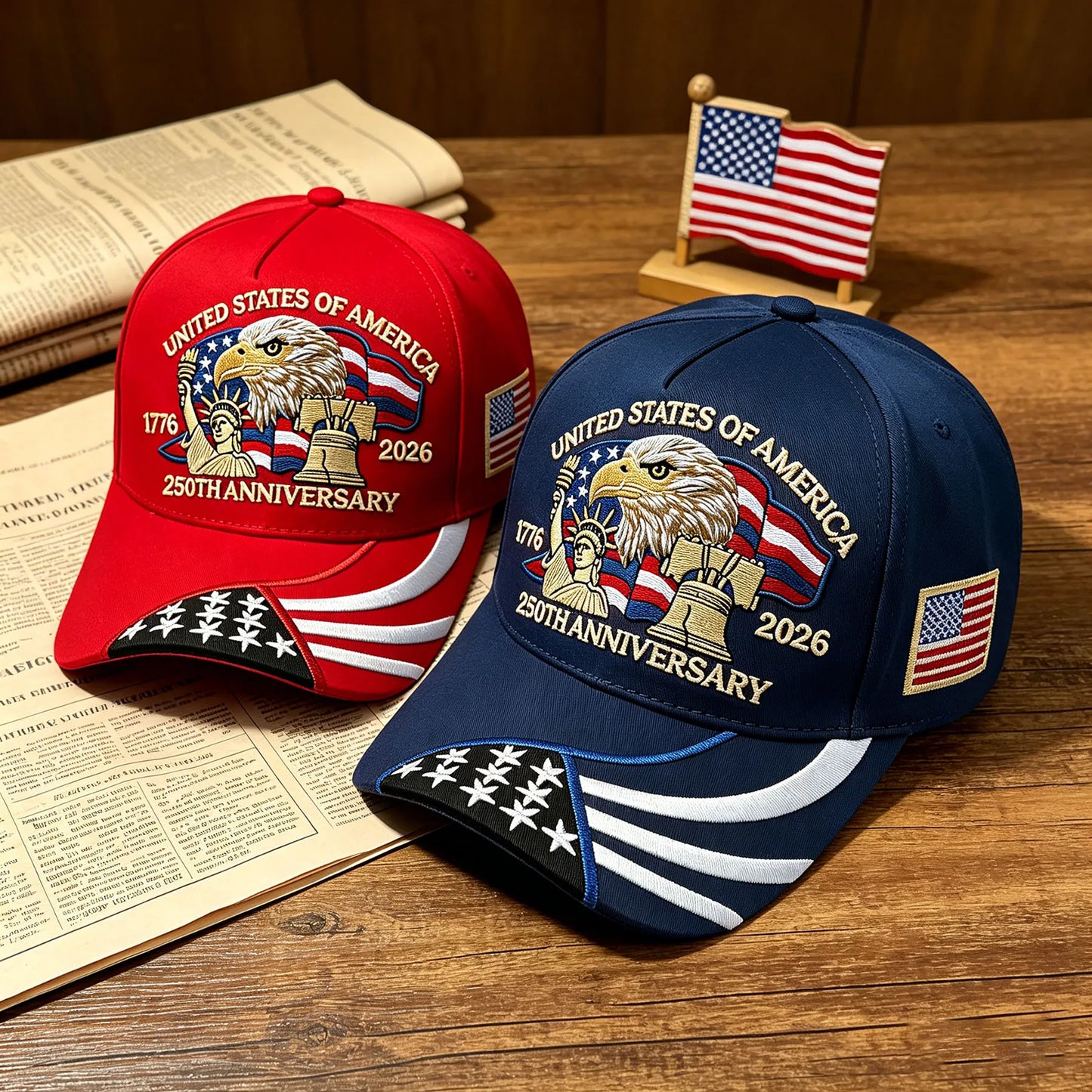 250th Anniversary USA  Hat,  Embroidered Patriotic Baseball Cap,  1776-2026 Independence Day,   Adjustable Hat for Men /Women