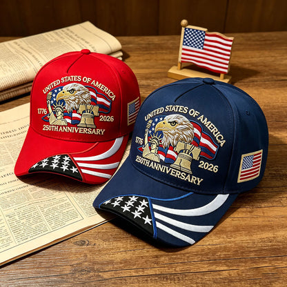 250th Anniversary USA  Hat,  Embroidered Patriotic Baseball Cap,  1776-2026 Independence Day,   Adjustable Hat for Men /Women