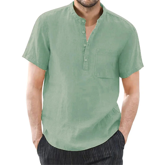 Men's Short Sleeve T-shirt,  Cotton and Linen,  Casual T-shirts,  Solid Colors, Summer Shirt, Cozy, Breathable.  Check Color and Size availablity