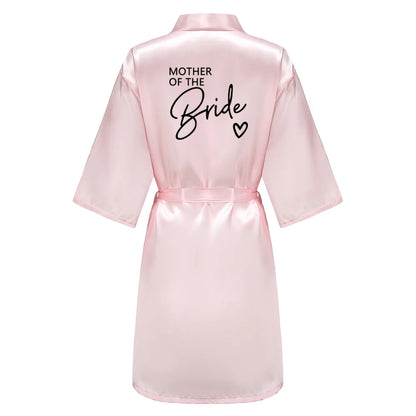 Wedding Party Team Bride Robe With Black Letters, Kimono Style Satin Bridesmaid Bathrobes