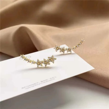 Fashion Silver Color Zircon Flower Star Stud Earrings For Women Simple Metal Piercing Climbing Earrings Jewelry Accessories
