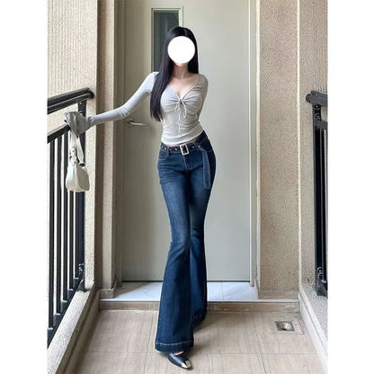 Slim Fit Bell Bottom Jeans for  Women's Micro Flare Jeans,  Retro Slimming, Floor Length Elastic Pants. 5 sizes, starting at Small and  going up through  2XL