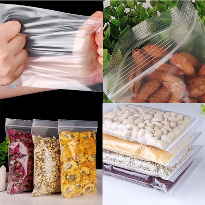 200/100PCS Transparent Zip Bags Food Jewelry Vacuum Storage Bag Plastic Thicken Reclosable Poly Bag Kitchen Organization Package