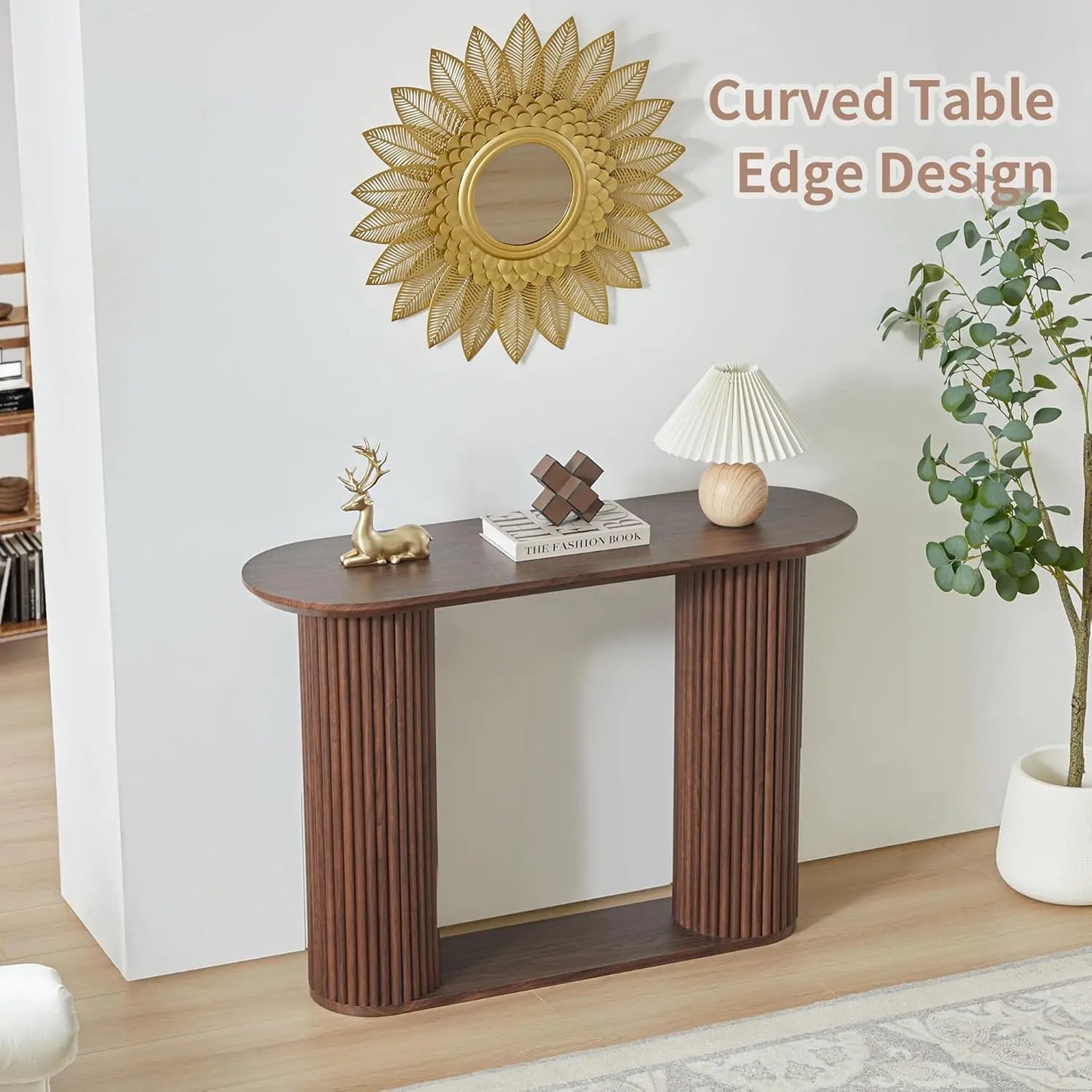 Fluted Oval Console Table with Storage Wood Legs Narrow Entry Hallway Living Room Customized