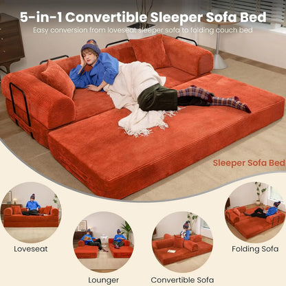 79" Convertible Sofa Bed, Boneless Corduroy Sleeper,  Foldable Modular Couch, Memory Foam Compressed Sofa in A Box, Customized