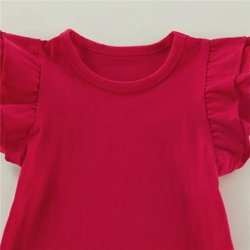 1-6 Years old,  Infant Girls T-Shirt,  Cotton Flying Sleeves T-Shirt For Girls,  Summer, Solid , Black White Pink Red Tee Tops