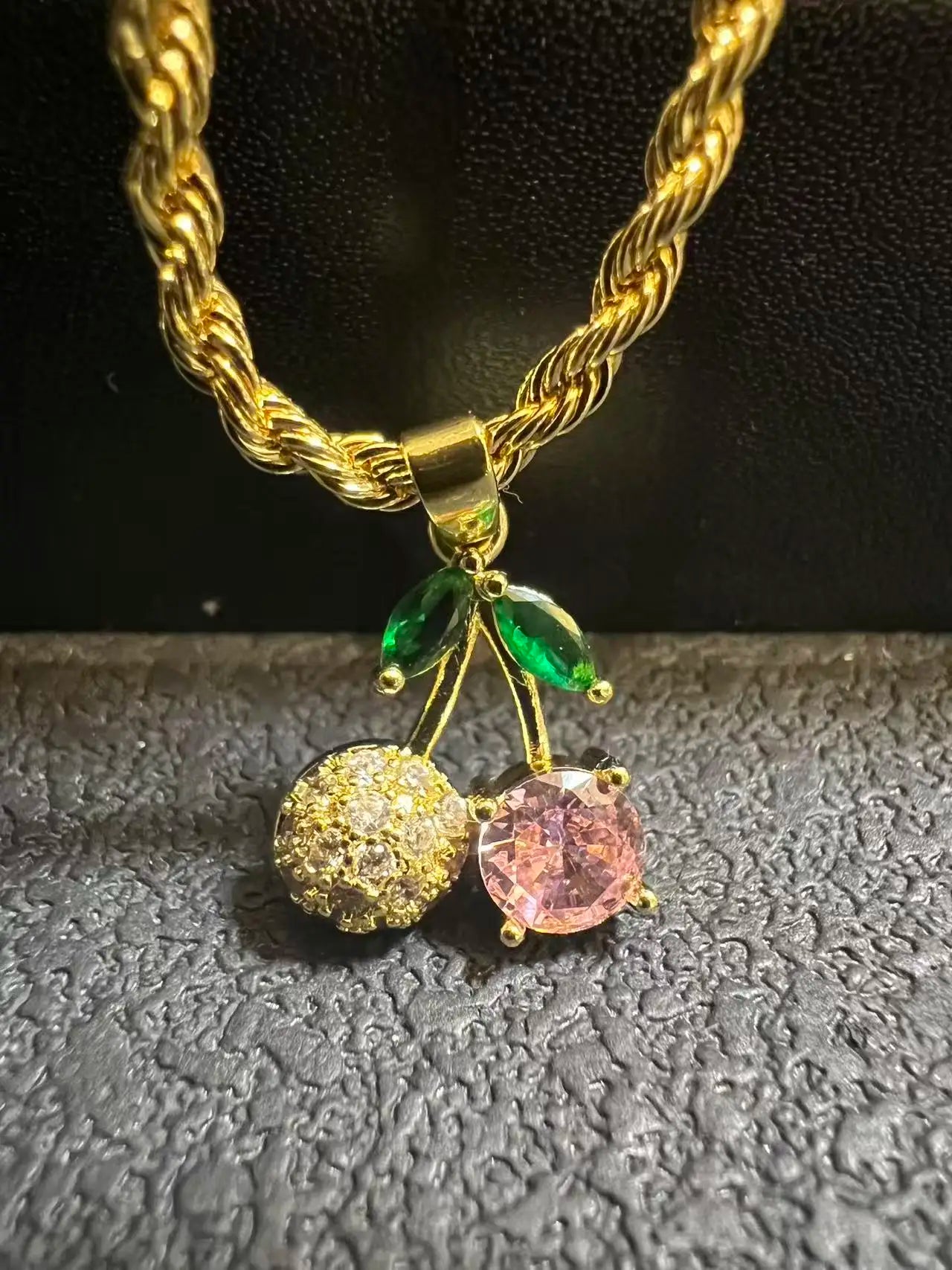 18K Gold Filled Rope Chain Necklace Nugget Heart Pendant