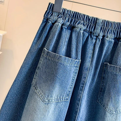 Loose American Style of Denim,  Seven-Five Point Pants,  Womens Summer 2026 Light Blue Small Size Straight Leg,  Slimming Casual Eight-Point  Pant.