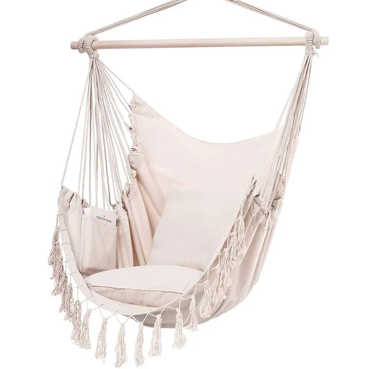Nordic Style 130 X100 X100cm.   Home Garden Hanging Hammock Chair.  Outdoor /Indoor Dormitory Swing Hanging Chair with Wooden Rod.  there are 3 color combinations and all availability.
