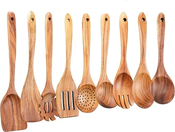 1-10 PC Wooden Cooking Spoons,  Smooth Teak Wooden Utensils,  Non-Stick Wooden Cooking Utensils –