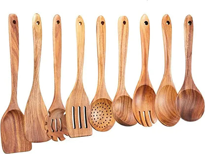 1-10 PC Wooden Cooking Spoons,  Smooth Teak Wooden Utensils,  Non-Stick Wooden Cooking Utensils –