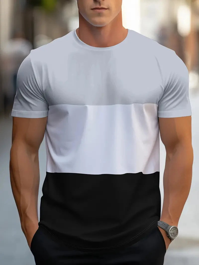 Summer fashion for  men.   Colorful,  geometric print pattern, leisure,  loose, street fitness,  high quality leisure men's T-shirt.  Nice FATHERS DAY choice!!!