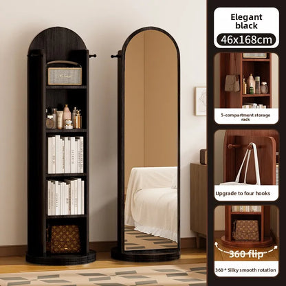 360° Rotating Full Length Floor Mirror with Storage Shelves,  Modern Standing Dressing Mirror for Living Room  or  Bedroom Furniture