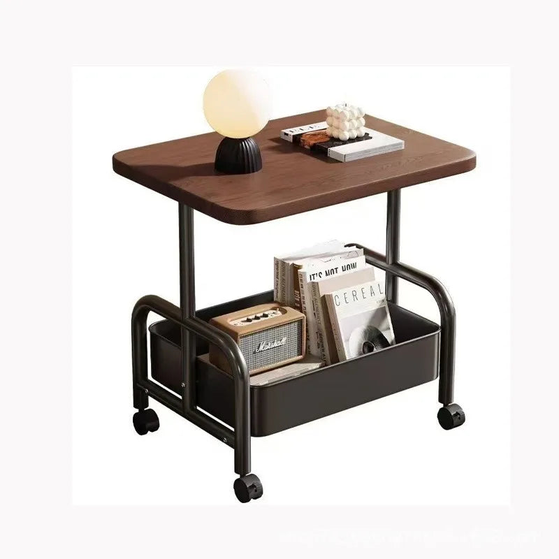 Two Tier Rolling  Bedside Nightstand Cabinet  with Storage Drawe,  Wheels, Small Space Table