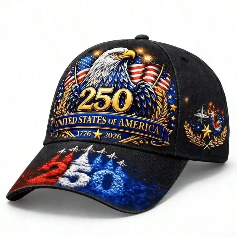 250th Anniversary American Baseball Cap, 1776-2026 Flag Golden Eagle,  Jet Plane Design, Patriotic Unisex Hat, Ideal Gift for everyone!