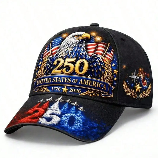 250th Anniversary American Baseball Cap, 1776-2026 Flag Golden Eagle,  Jet Plane Design, Patriotic Unisex Hat, Ideal Gift for everyone!