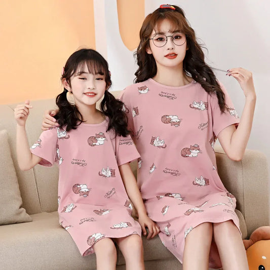 New Women's Nightgown Children's Clothing Cotton Home Casual  For Girls Kids Sleepwear