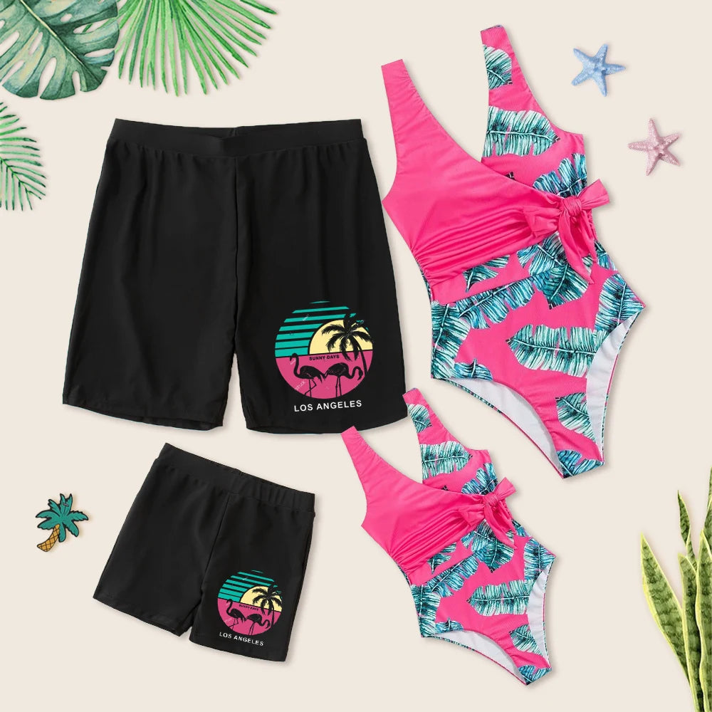 Matching  Family Outfits  for Mother And Daughter, Swimsuit Father/ Son Beach Shorts. Summer Bathing Suits