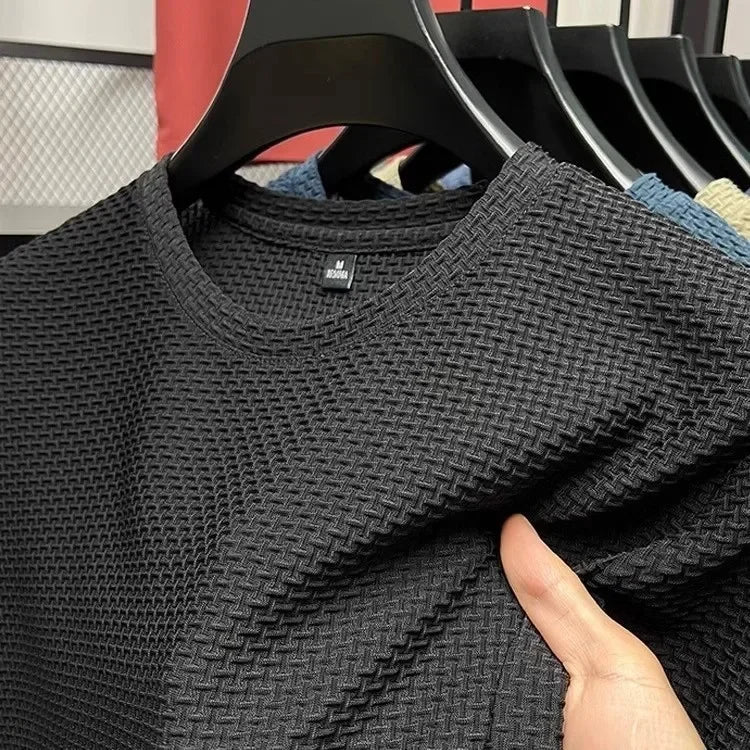 Men's Short Sleeve Mesh, Bamboo Ice Silk T-shirt, Casual, Versatile, Summer Elastic,  Slimming Top for Men