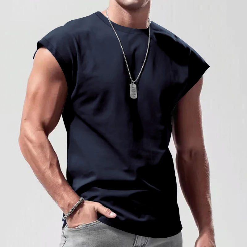 men's summer sleeveless t-shirt,  casual,  loose,  solid colors,  thin shoulder t-shirt sport