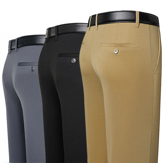 Men's Trousers, Summer -Thin Business Casual Pants.   Classic Solid Colors,  Elastic, Comfortable,  Loose,  Straight leg.