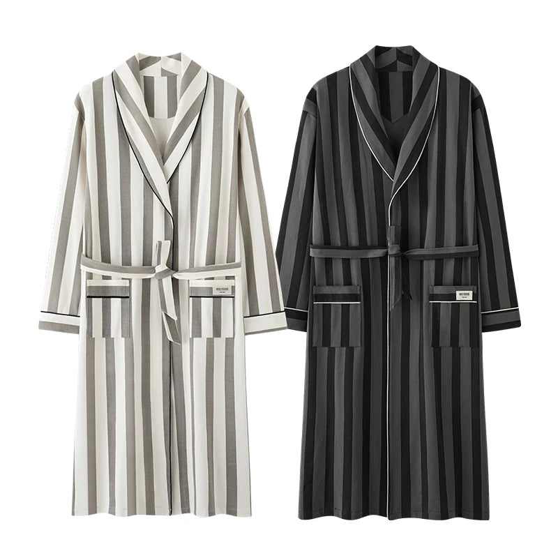 Spring Autumn Striped Bathrobe Lover,  Cotton,  Sleep Top,Kimono Robes For Male /Female Robes Long Bath Robe , Bride Robe,  Dressing Gown