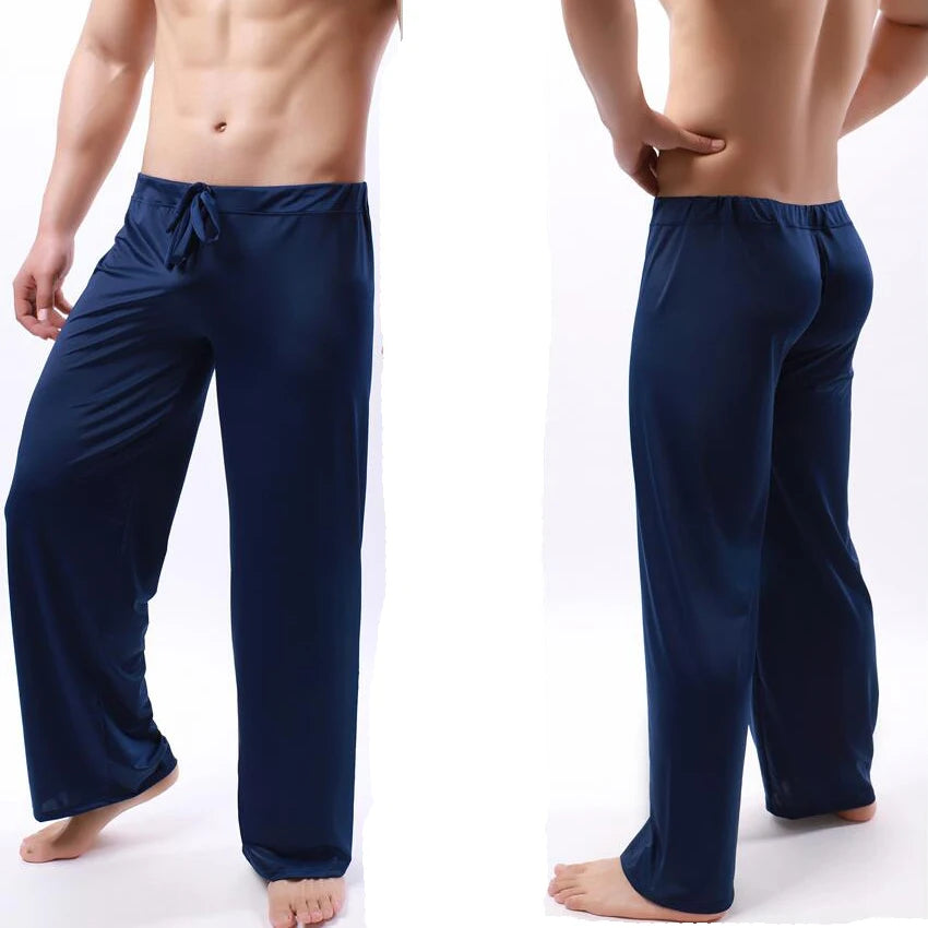 Ice Silk Mens Pajama Pants.  Thin,  Long Pants,  See Through Sleeping Pants.