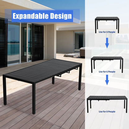 9-Piece Outdoor Dining Set,  Extendable Table & 8 Blue Foam Padded Textilene Swivel Chairs for Patio Garden Poolside. What a outdoor Sit-Down Celebration!!!