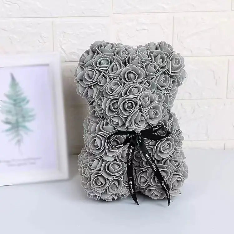 25cm Artificial Teddy Rose Flower Bear with Box.   Romantic Valentines Day Gift for Girlfriend,  Teen , Women Anniversary or Wedding Party