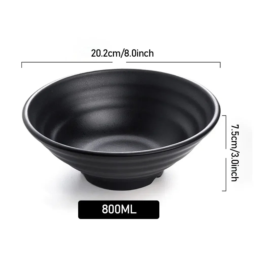 Fancy family Black Frosted Melamine.  Japanese Style Beef Ramen Bowl with Bamboo Hat Shape . Soup Bowl Tableware