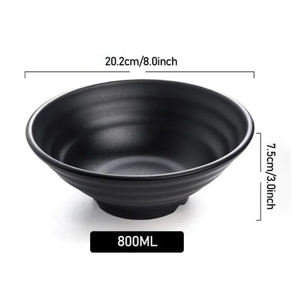 Fancy family Black Frosted Melamine.  Japanese Style Beef Ramen Bowl with Bamboo Hat Shape . Soup Bowl Tableware