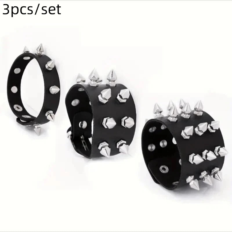 1 Set Bracelets For Men and  Women.   Spike,  Rivets, PU Leather Bracelet Bangles,  Jewelry Gift