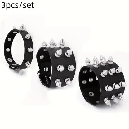 1 Set Bracelets For Men and  Women.   Spike,  Rivets, PU Leather Bracelet Bangles,  Jewelry Gift