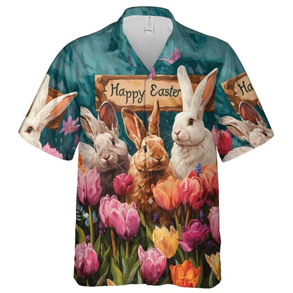 Happy Easter Day Graphic Beach Shirt,  Fashion Gifts,  Short Sleeve,  Cartoon Rabbit/ Egg