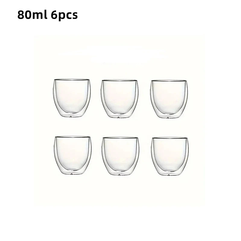 80/250/450ml Double-Wall Insulated Clear Glass Espresso Cups.  Perfect for Tea, Coffee, Latte, Cafe, Milk, Restaurant Use