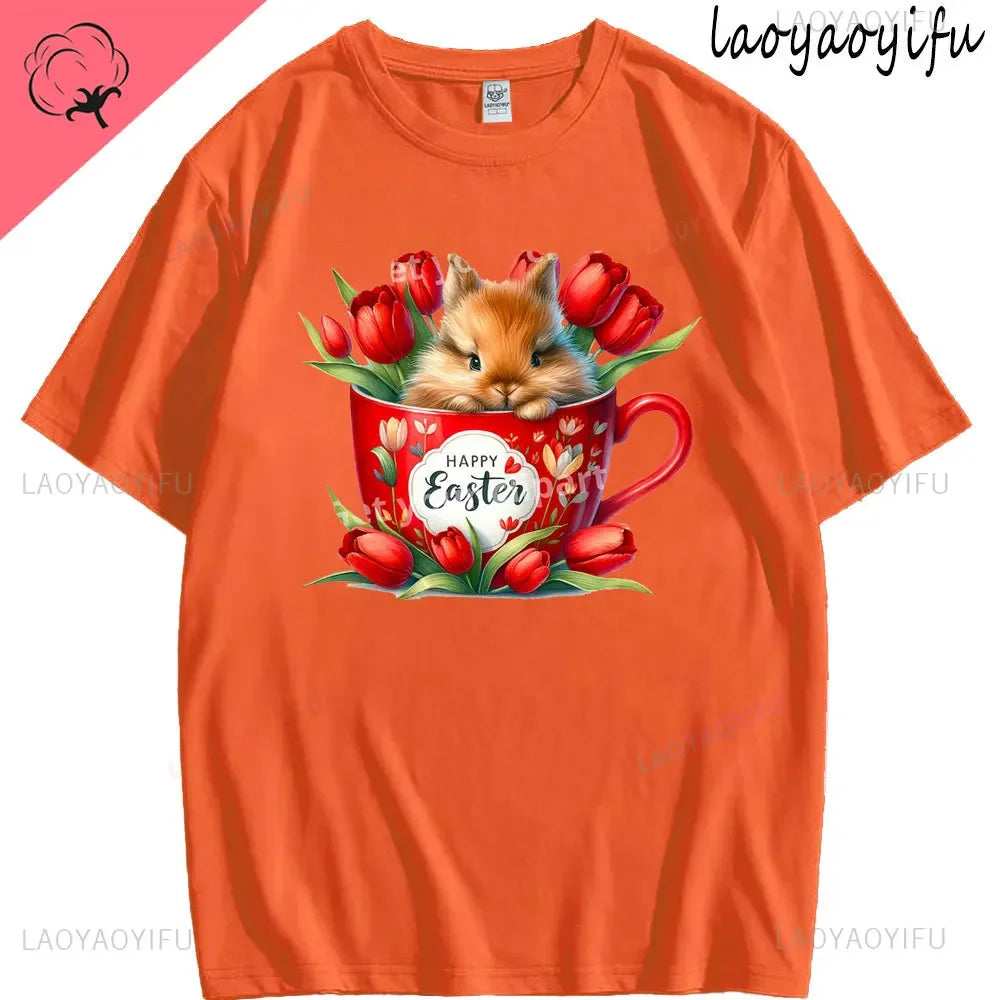 Bunny with Sunglass Unisex Retro Aesthetic T-shirt Funny. Happy Easter Bunny,  Cotton Tshirt, Ears  and Cute Rabbit