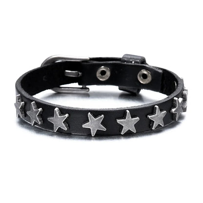 Classic Simple Fashion Leather Bracelets for  Men  and  Women.  Buckle Star Leather Wrap Bracelet & Bangle,  Couple Wristband Jewelry Gift