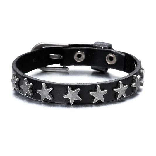 Classic Simple Fashion Leather Bracelets for  Men  and  Women.  Buckle Star Leather Wrap Bracelet & Bangle,  Couple Wristband Jewelry Gift
