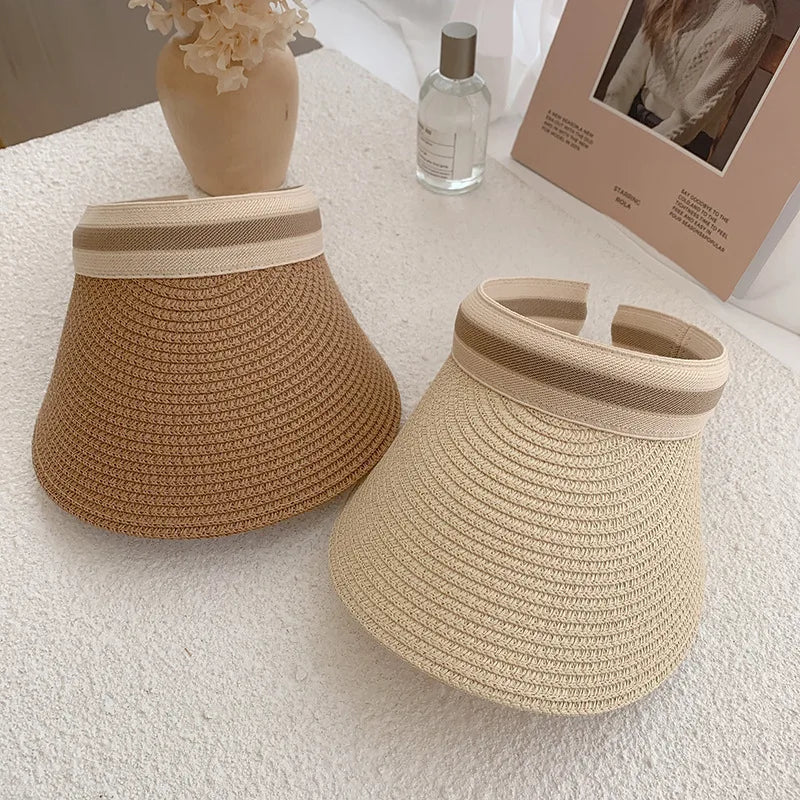 Style "A" is all gone( With the 3 Stripes. ) Styles "B" and "C" are available.  Summer,  Empty Top Straw Hat for Women, Outdoor for Sunscreen .  Visor for  Female,  Handmade,  UV Protection, Big Brim Sun Hat/Visor.    The pi