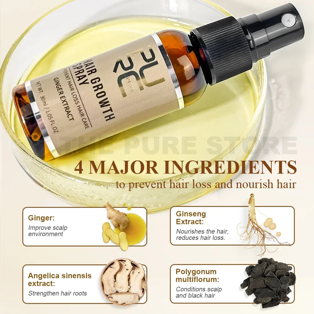Ginger Hair Spray,   Root Strengthening Oil, Nourishing & Repairing Serum,  Hair Care Products Set for Men and  Women