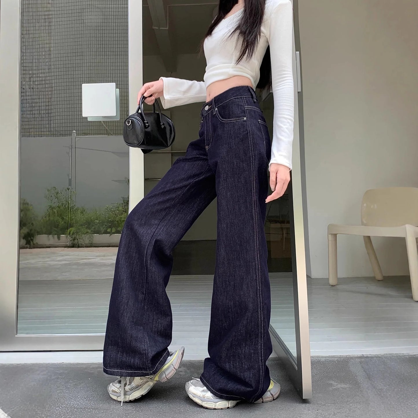 American Style Loose,  Wide Leg Denim Jean  for Girls/Women in  Summer.   Girls Slimming Draping Long Pants,   Autumn Casual Trousers