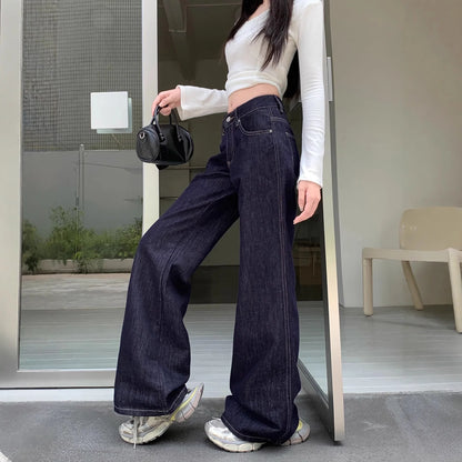American Style Loose,  Wide Leg Denim Jean  for Girls/Women in  Summer.   Girls Slimming Draping Long Pants,   Autumn Casual Trousers