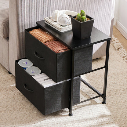 Bedside Nightstand  for Coffee,Tea. Table Storage  for Closet,  2 Fabric Drawers.