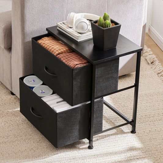 Bedside Nightstand  for Coffee,Tea. Table Storage  for Closet,  2 Fabric Drawers.